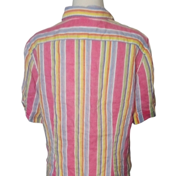 Lauren Ralph Lauren Multicolor Rainbow Stripe Linen Button Up Campshirt Large - Picture 5 of 8